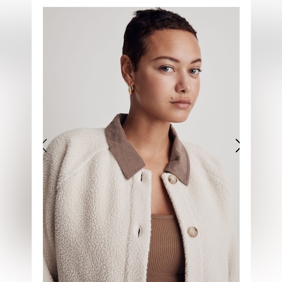 Madewell Corduroy-Trimmed (Re)sourced Sherpa Terry Chore Coat Medium Brown Beige - Picture 5 of 16